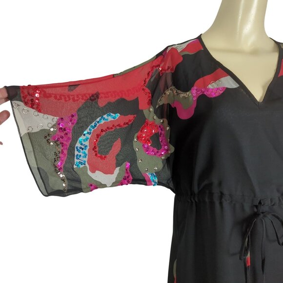 Silk Threads Sheer Black Tunic Dress Sz S With Abstract‎ Pattern Sequin Sleeve - Picture 9 of 16